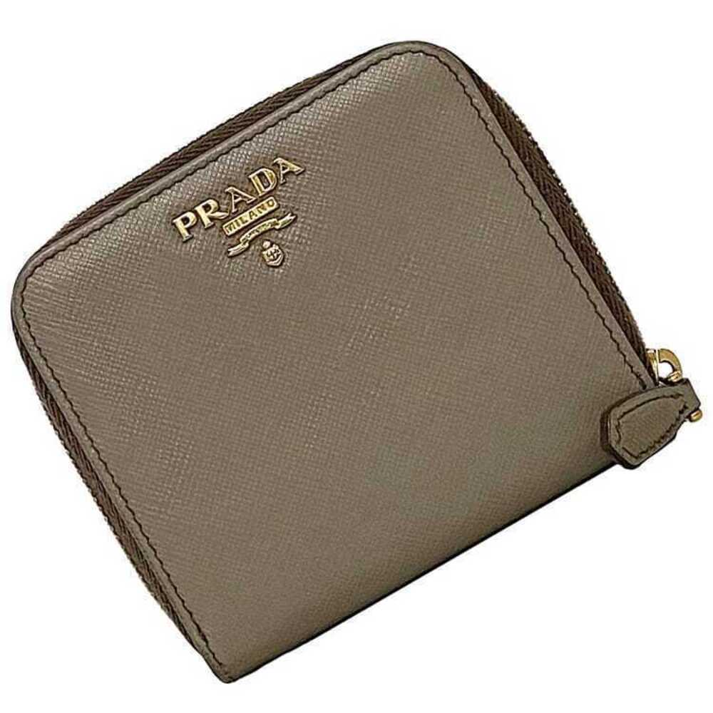 Prada Bifold Wallet Argilla Saffiano Leather Snap Closure Compact Beige Gold Tan